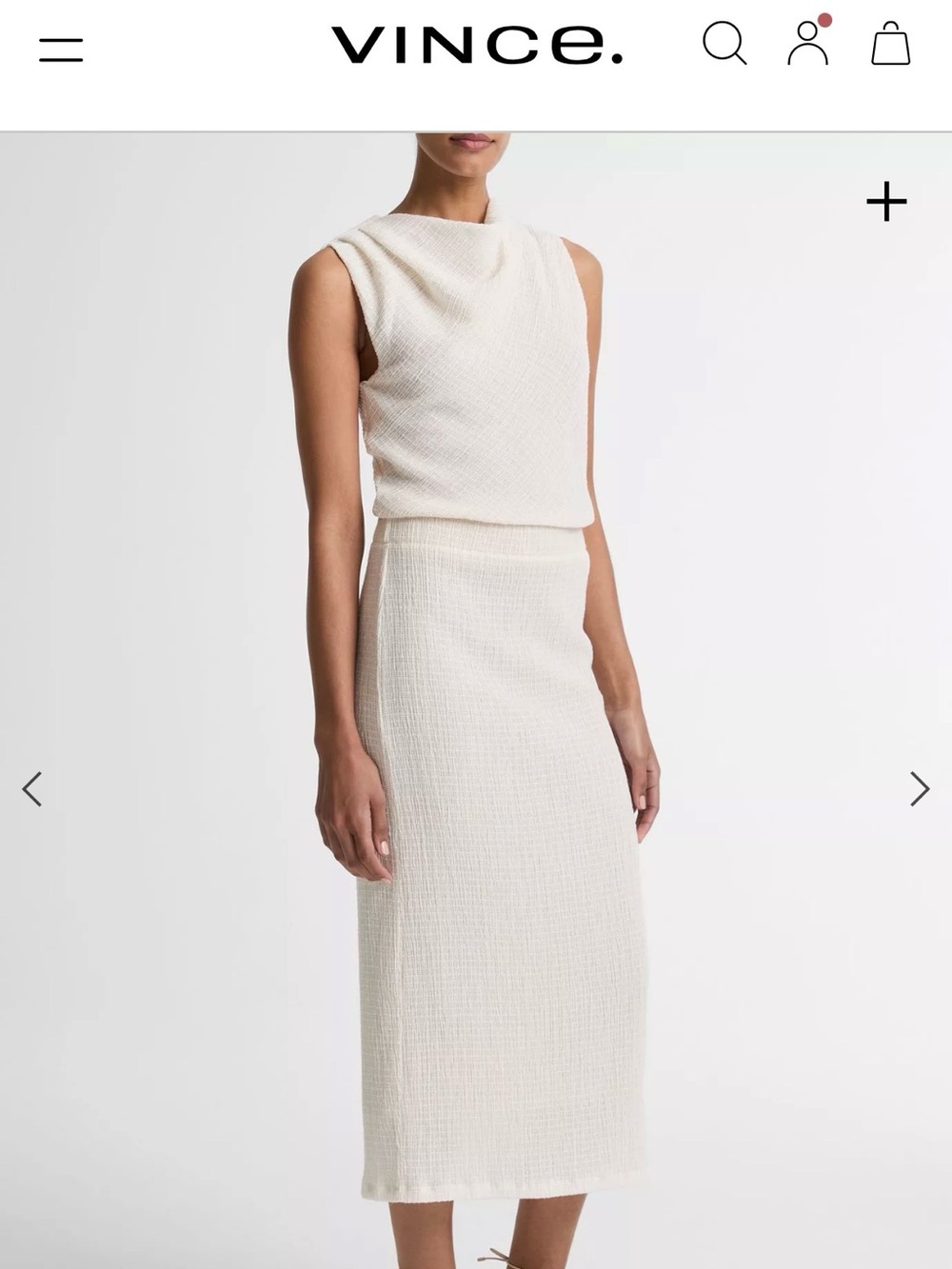 Vince Shadow Grid Knit Midi Skirt and Cowl Neck Top Set